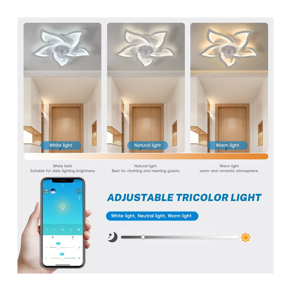 Betuyoo Lotus-Deckenventilator mit LED-Beleuchtung in Weiß, moderner Kronleuchter für Wohnzimmer, Esszimmer, Schlafzimmer und Küche - Bild 3