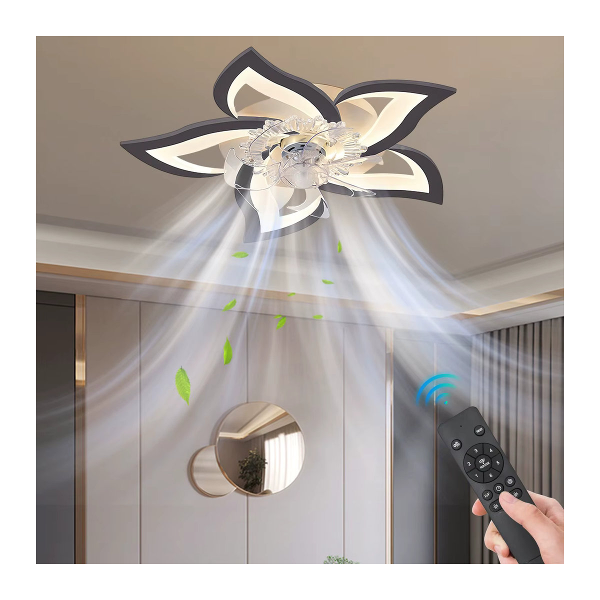 Betuyoo Lotus-Deckenventilator mit LED-Beleuchtung in Weiß, moderner Kronleuchter für Wohnzimmer, Esszimmer, Schlafzimmer und Küche - Bild 5