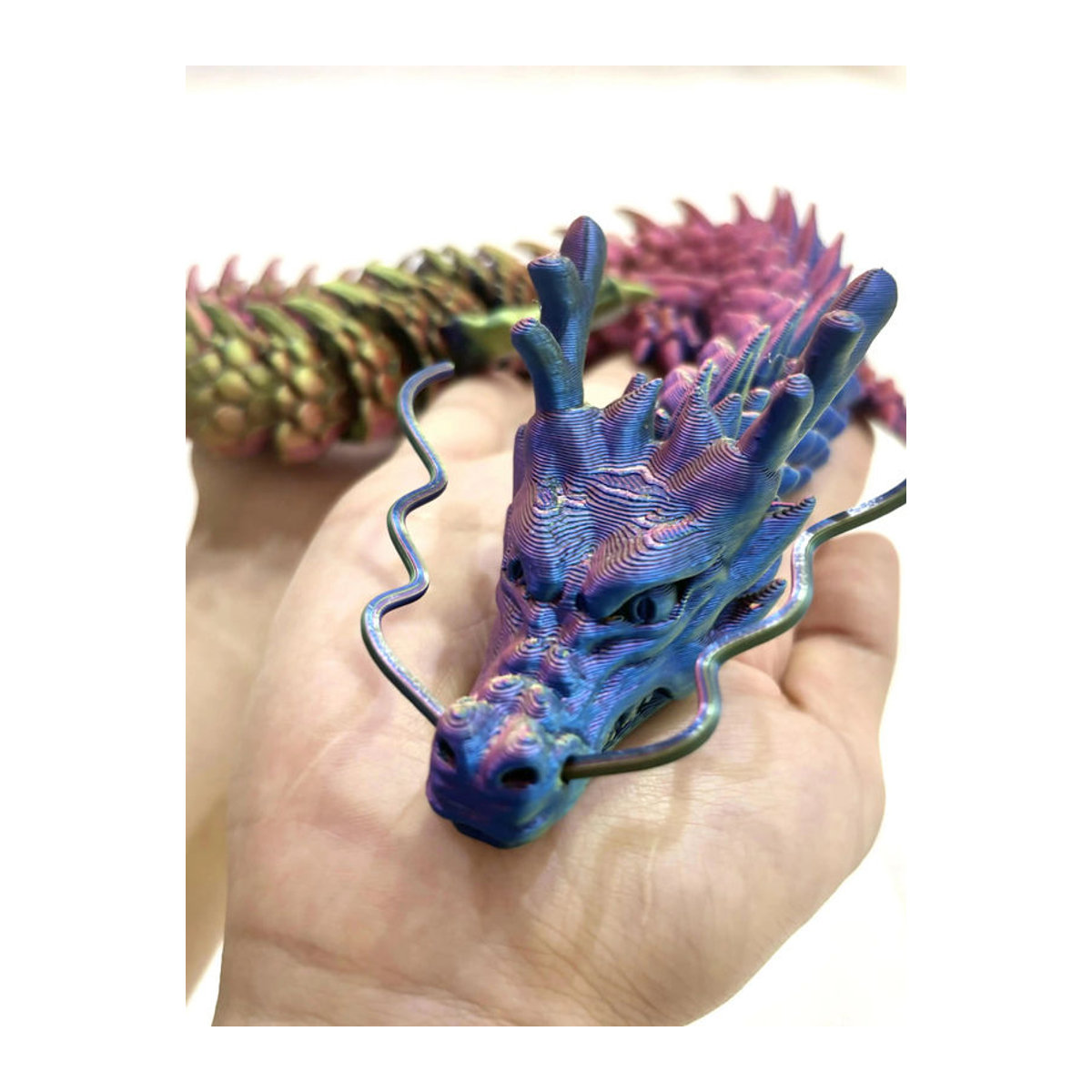 Bewegliche Drachen Statue in Grün und Mehrfarbig als Desktop Dekoration und Sammlerstück, Höhe: 60 cm - Bild 6