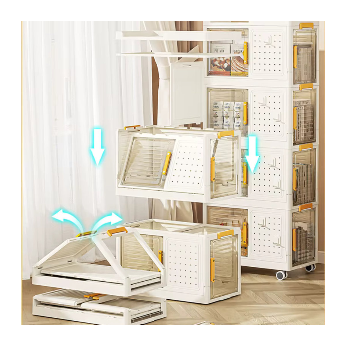 Bewegliches Bücherregal und Spielzeugaufbewahrung für Kinder in Weiß, freistehendes Kunststoffregal mit Rollen im modernen minimalistischen Design - Bild 6