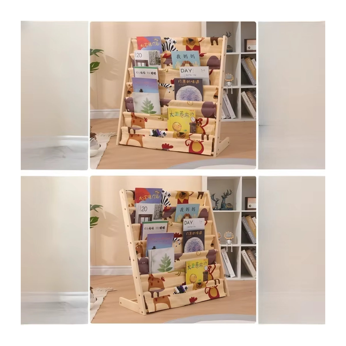 Bewegliches Kinder-Bücherregal aus Holz in Beige und Natur, skandinavisches mehrschichtiges Aufbewahrungsregal für Kinderbücher und Spielzeug, freistehend - Bild 3