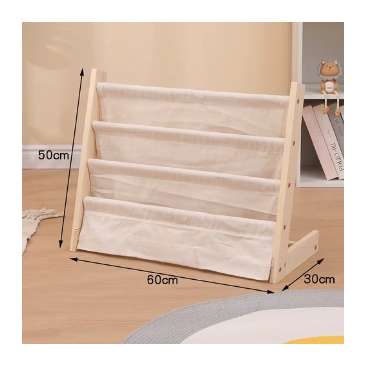 Bewegliches Kinder-Bücherregal aus Holz in Beige und Natur, skandinavisches mehrschichtiges Aufbewahrungsregal für Kinderbücher und Spielzeug, freistehend - Bild 5