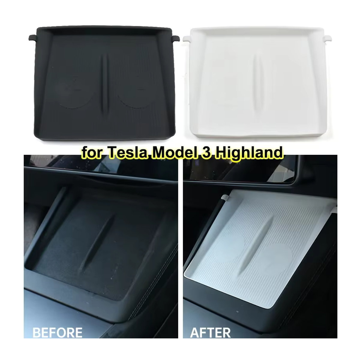 Beworth Silikon Anti-Slip Lade-Pad für Tesla Modell Y Juniper 2025 und Modell 3 Highland 2024 in Schwarz mit minimalistischem Design - Bild 4