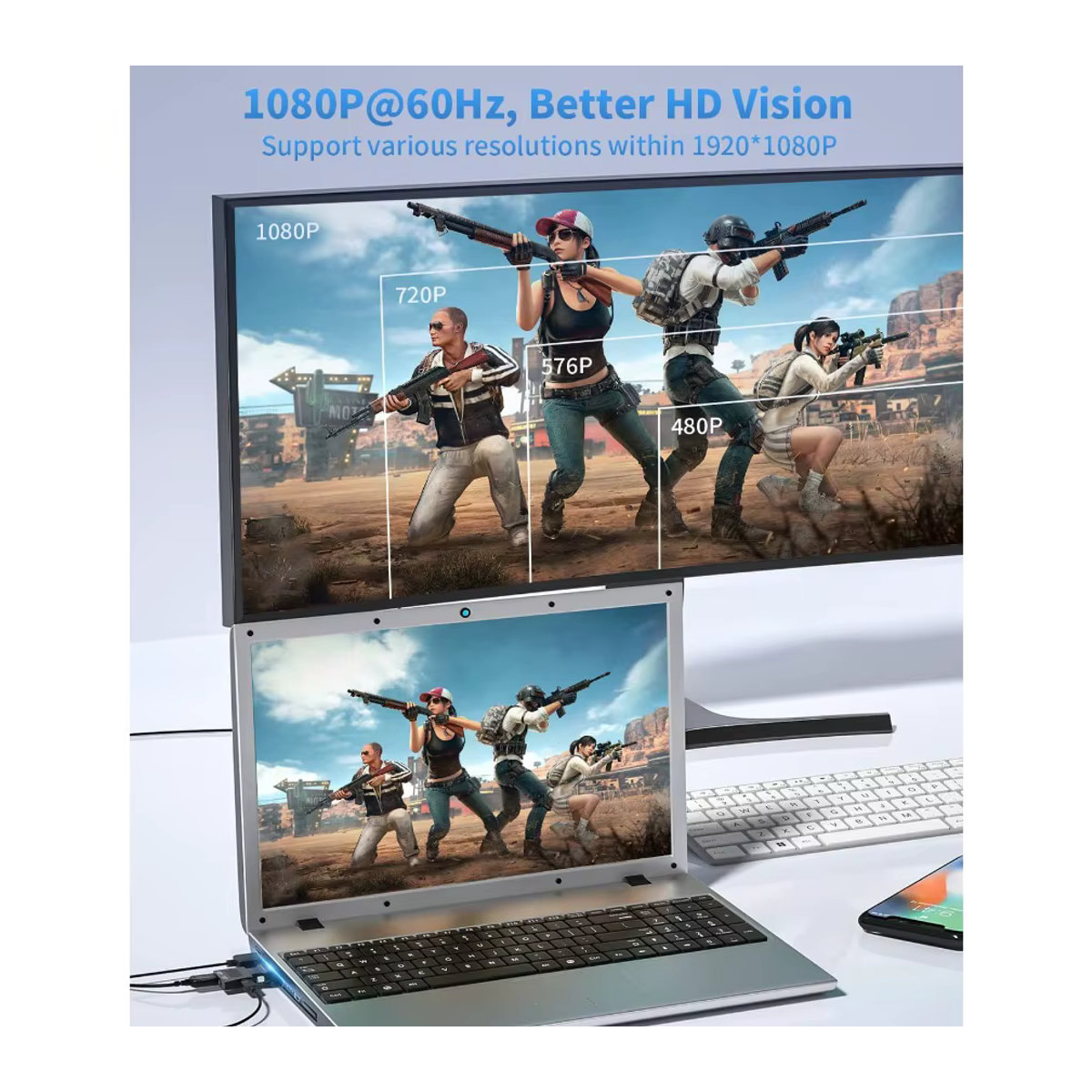 BGGQGG VGA zu HDMI Adapter Konverter für PC und Laptop zu HDTV und Projektor, 1080P, Schwarz - Bild 5