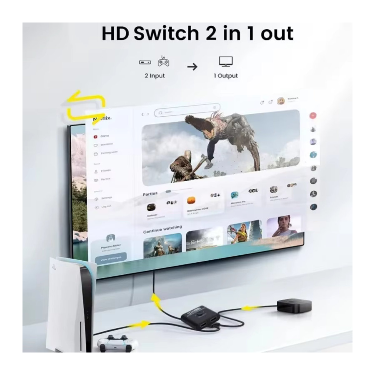 Bidirektionaler HDMI Schalter 2x1 Splitter 4K 60Hz Schwarz mit 2 Ports für PC, Laptop, Monitor, TV und Projektor - Bild 2