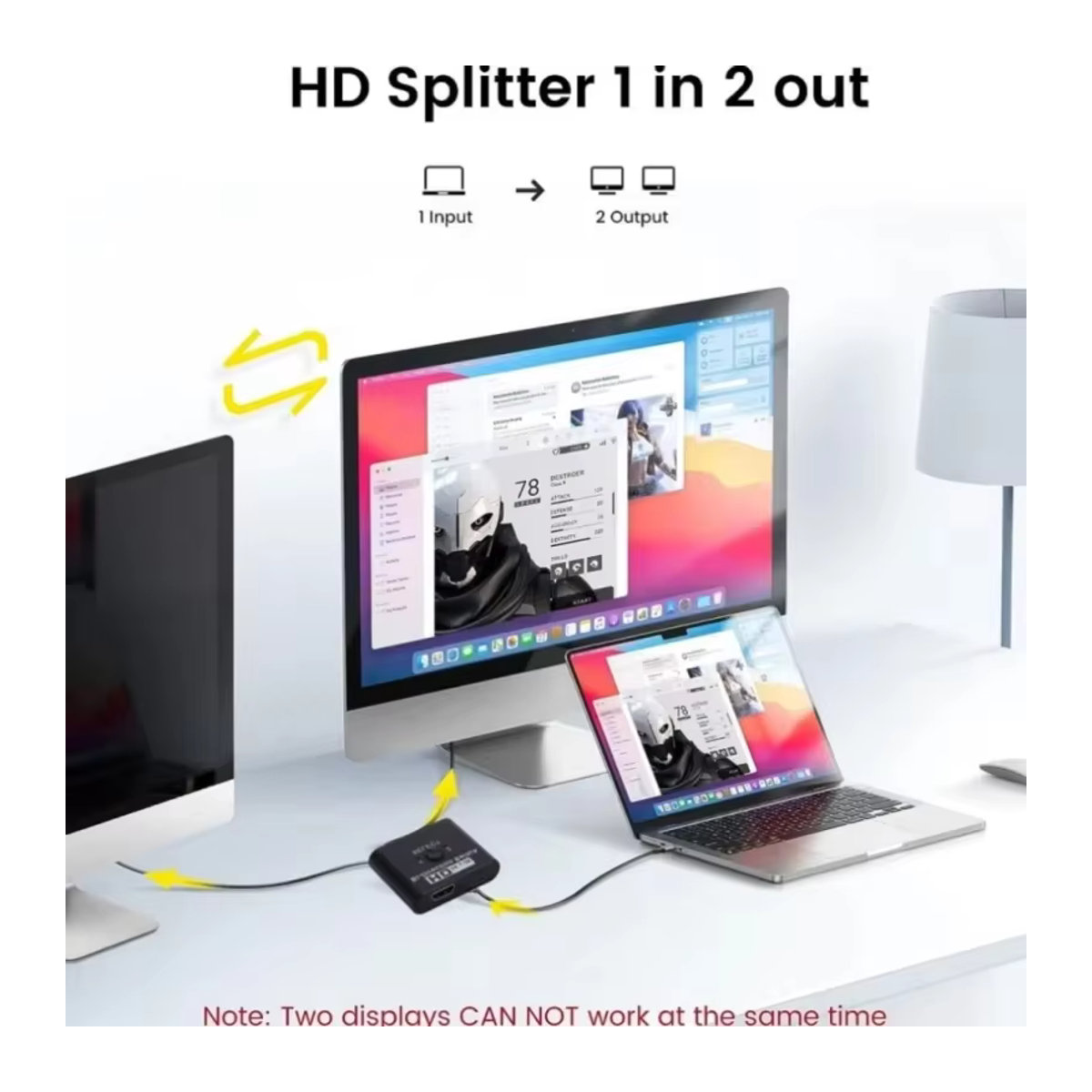 Bidirektionaler HDMI Schalter 2x1 Splitter 4K 60Hz Schwarz mit 2 Ports für PC, Laptop, Monitor, TV und Projektor - Bild 3