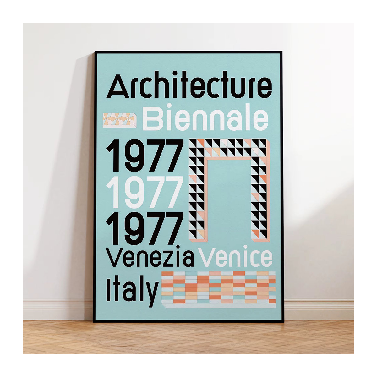 Bienenstock 1977 Wandkunst mit Aluminiumrahmen, Modernes Retro-Architektur Leinwandgemälde in Hochformat, Mehrfarbiges Poster mit Typografie und geometrischem Design - Bild 2