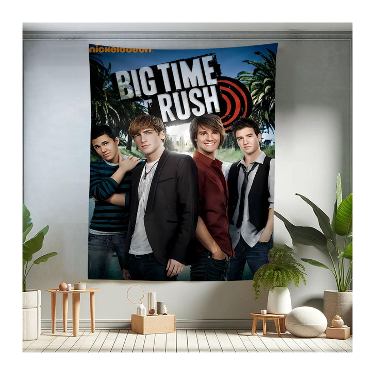 Big Time Rush Wandbehang BTR Cartoon Tapisserie als ästhetische Textil-Dekoration für dein Zuhause, mehrfarbig - Bild 1
