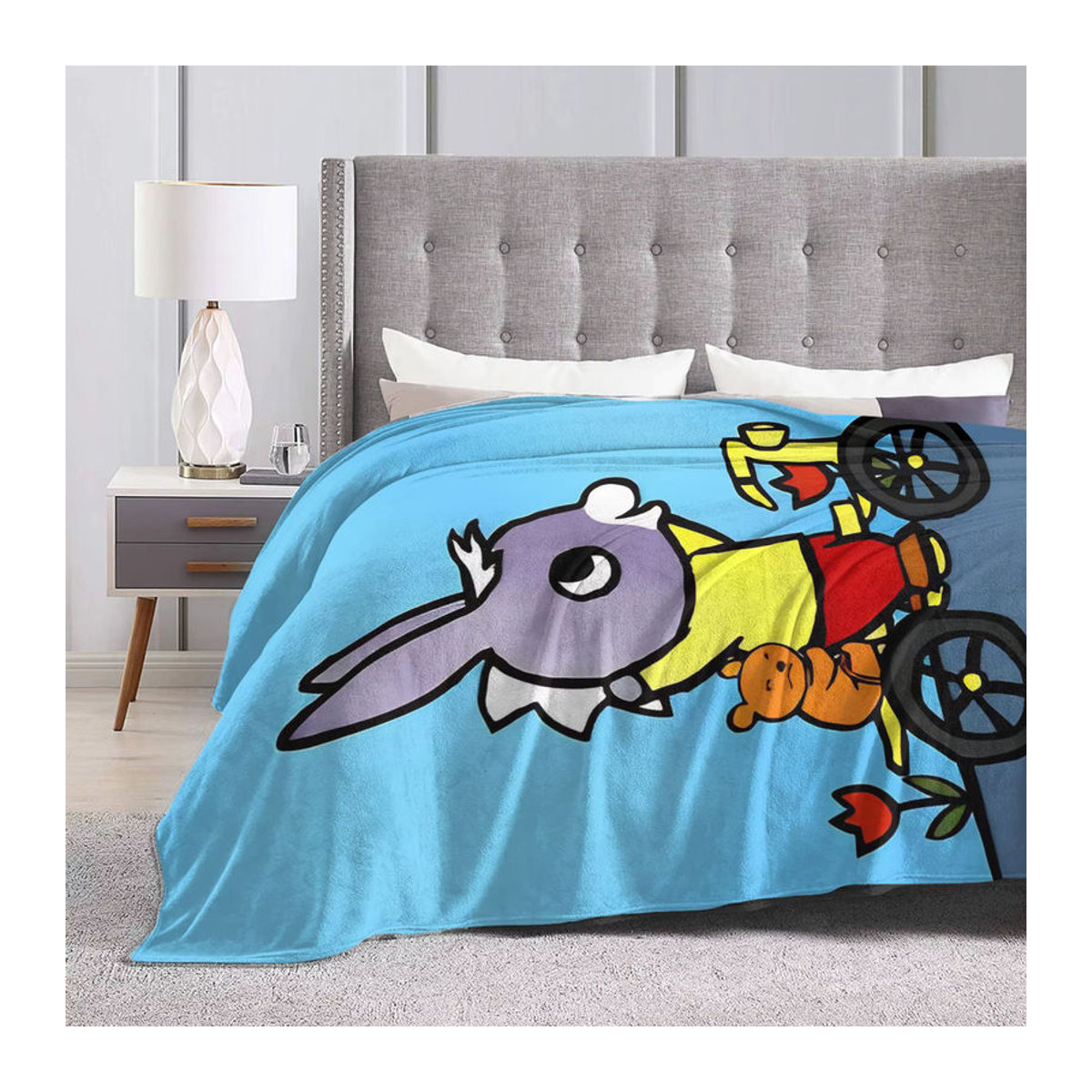Bike Trotro Cartoon Strickdecke aus korallenfarbenem Fleece mit süßem Esel-Motiv als warme Plüsch-Überwurfdecke - Bild 2
