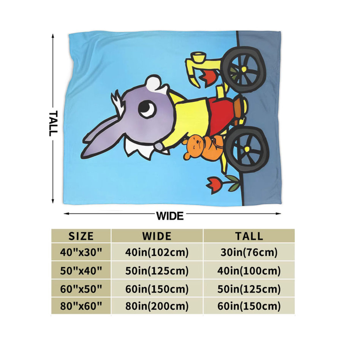Bike Trotro Cartoon Strickdecke aus korallenfarbenem Fleece mit süßem Esel-Motiv als warme Plüsch-Überwurfdecke - Bild 4