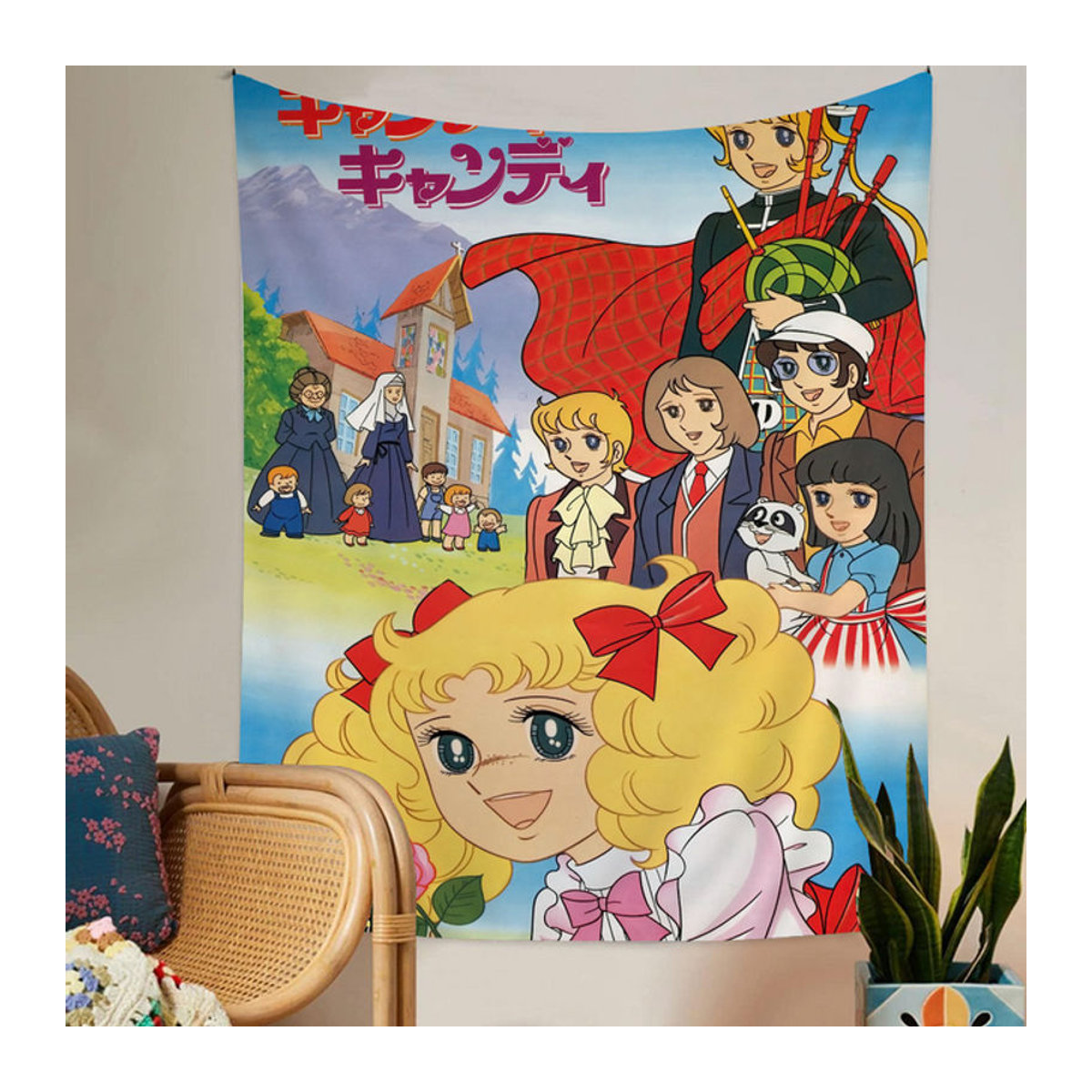 Bilibili Anime Candy Candy Wandteppich im Bohemian Stil mit Mandala und floralem Blätter-Design, mehrfarbig, Textil Wandbehang - Bild 1