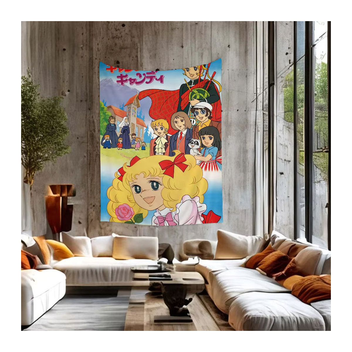 Bilibili Anime Candy Candy Wandteppich im Bohemian Stil mit Mandala und floralem Blätter-Design, mehrfarbig, Textil Wandbehang - Bild 2