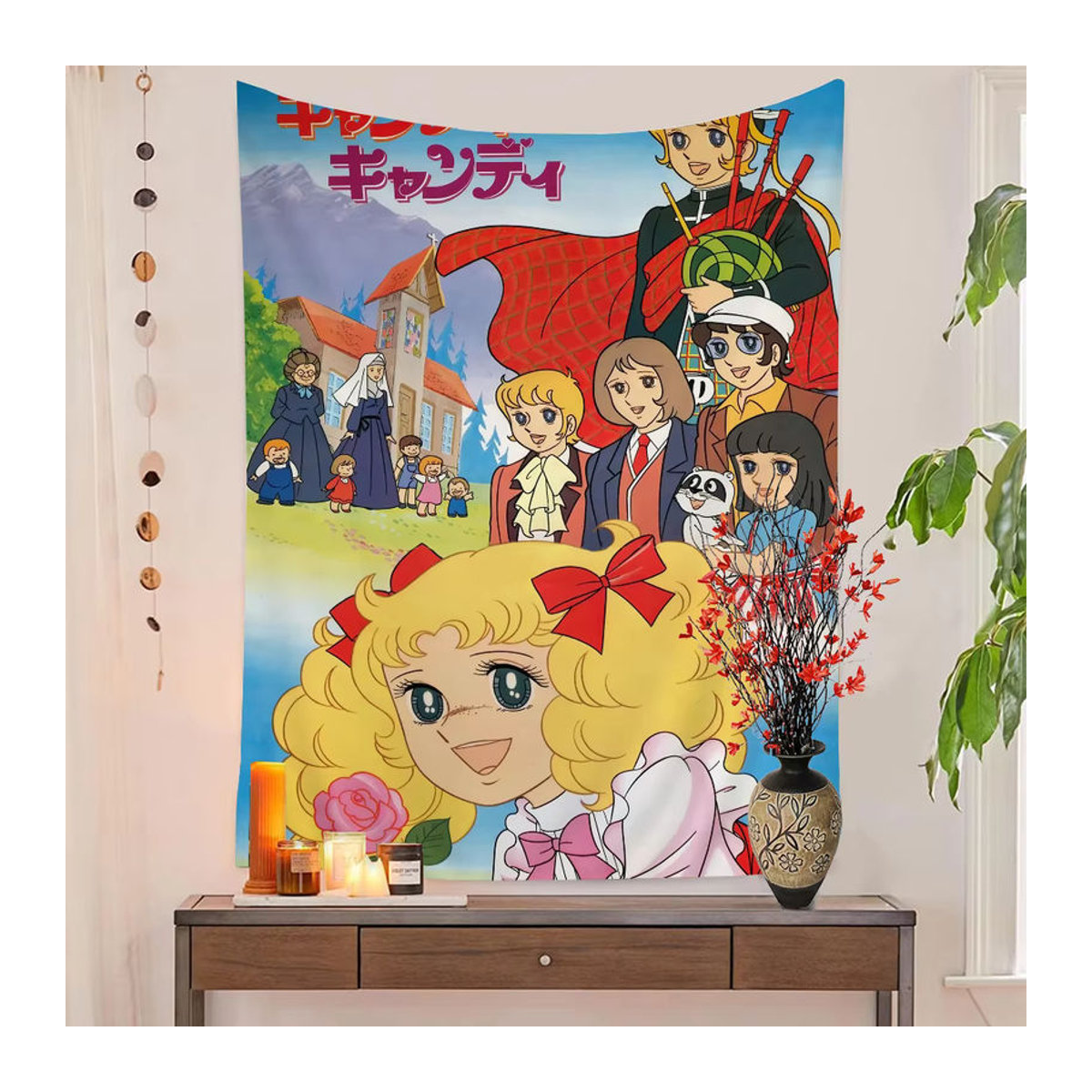 Bilibili Anime Candy Candy Wandteppich im Bohemian Stil mit Mandala und floralem Blätter-Design, mehrfarbig, Textil Wandbehang - Bild 4