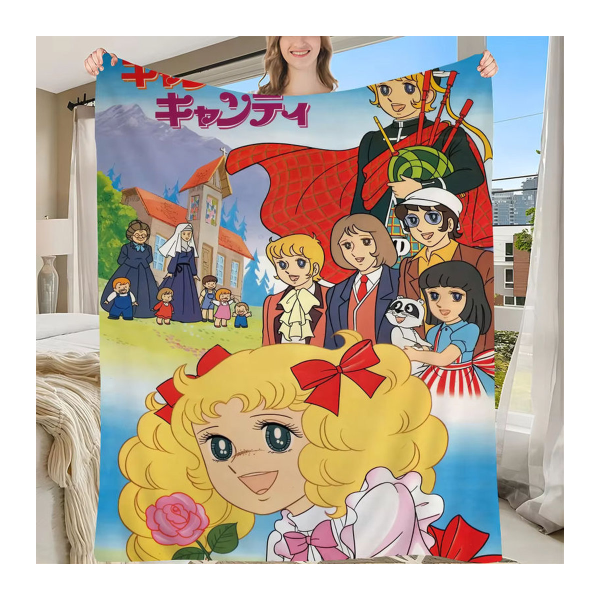 Bilibili Anime Candy Candy Wandteppich im Bohemian Stil mit Mandala und floralem Blätter-Design, mehrfarbig, Textil Wandbehang - Bild 5