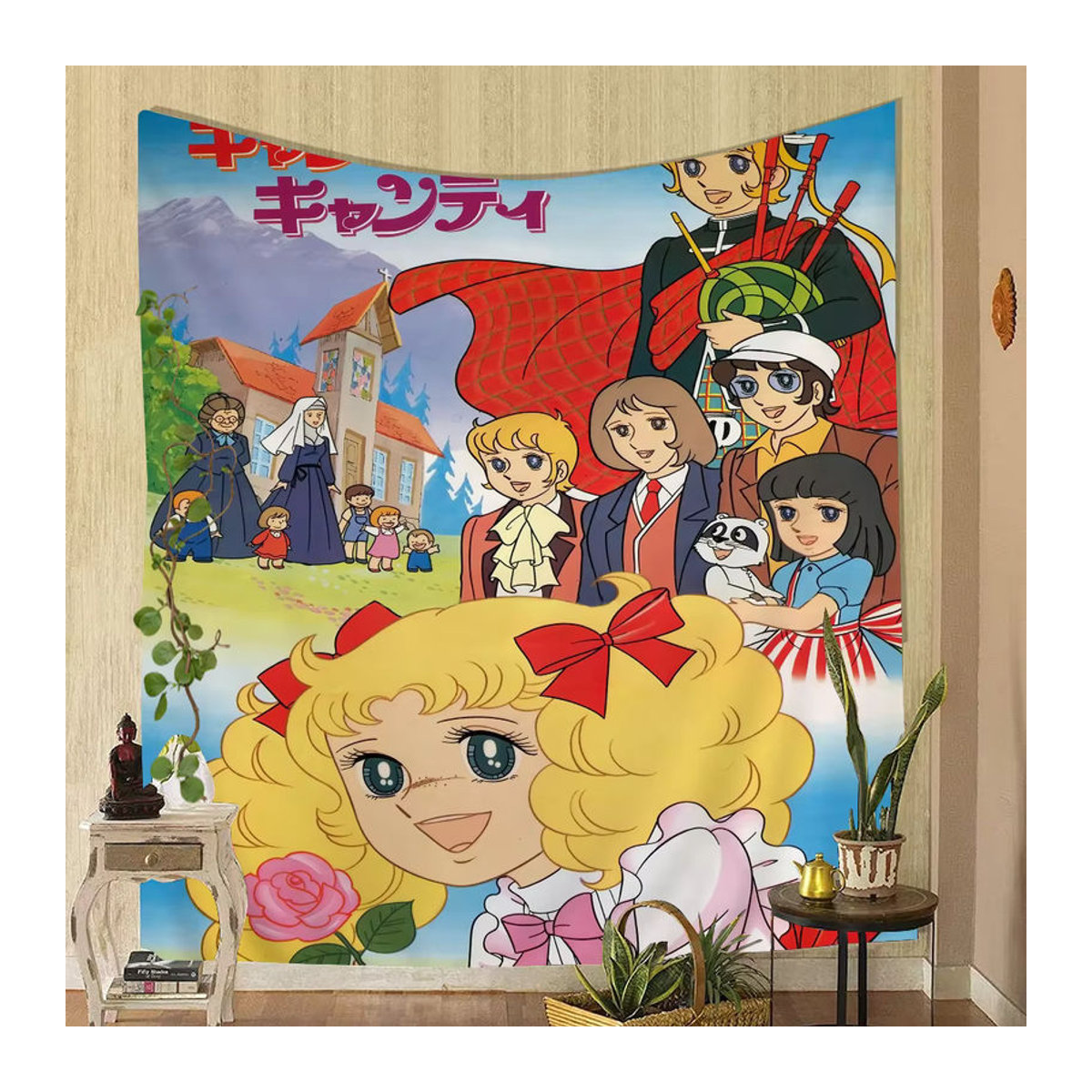 Bilibili Anime Candy Candy Wandteppich im Bohemian Stil mit Mandala und floralem Blätter-Design, mehrfarbig, Textil Wandbehang - Bild 6