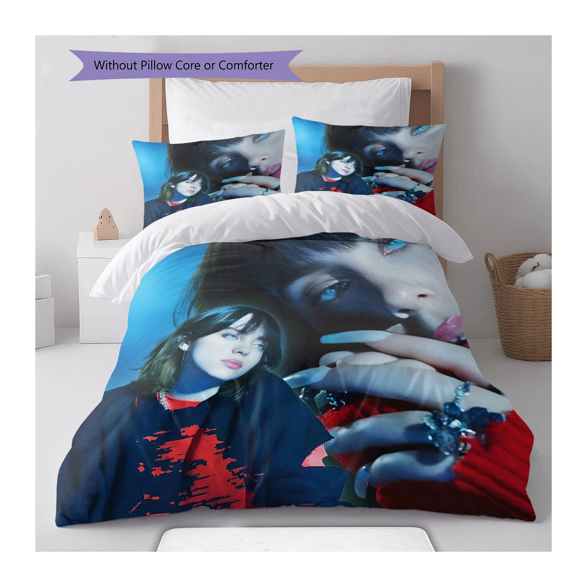 Billie Eilish Muster Bettwäsche Set mit Bettbezug und 2 Kissenbezügen, mehrfarbig, B/H: 220 x 240 cm - Bild 1