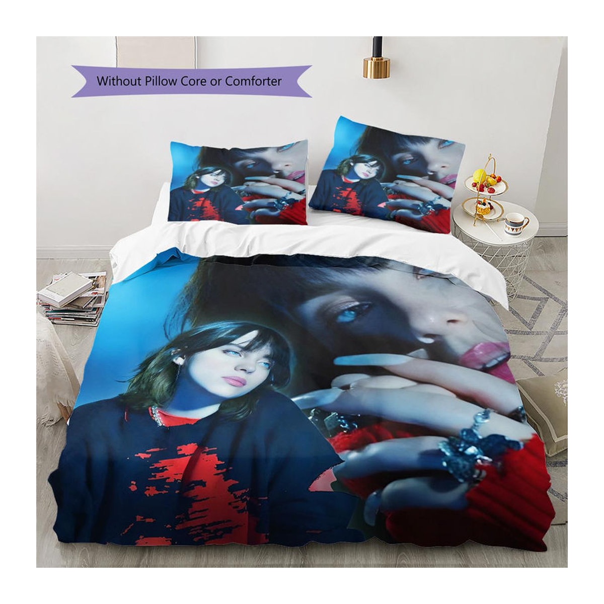 Billie Eilish Muster Bettwäsche Set mit Bettbezug und 2 Kissenbezügen, mehrfarbig, B/H: 220 x 240 cm - Bild 2
