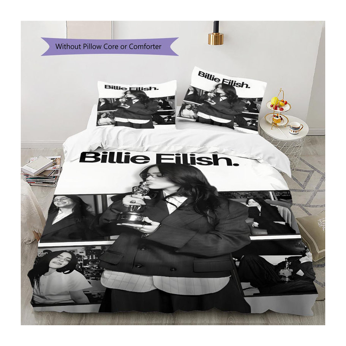 Billie Eilish Muster Bettwäsche Set mit Bettbezug und 2 Kissenbezügen, mehrfarbig, B/H: 220 x 240 cm - Bild 3