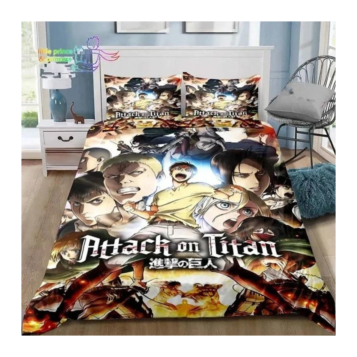 Binchi Attack on Titan Bettwäscheset mit 3D-Druck, mehrfarbig, B/B: 240 x 220 cm - Bild 1
