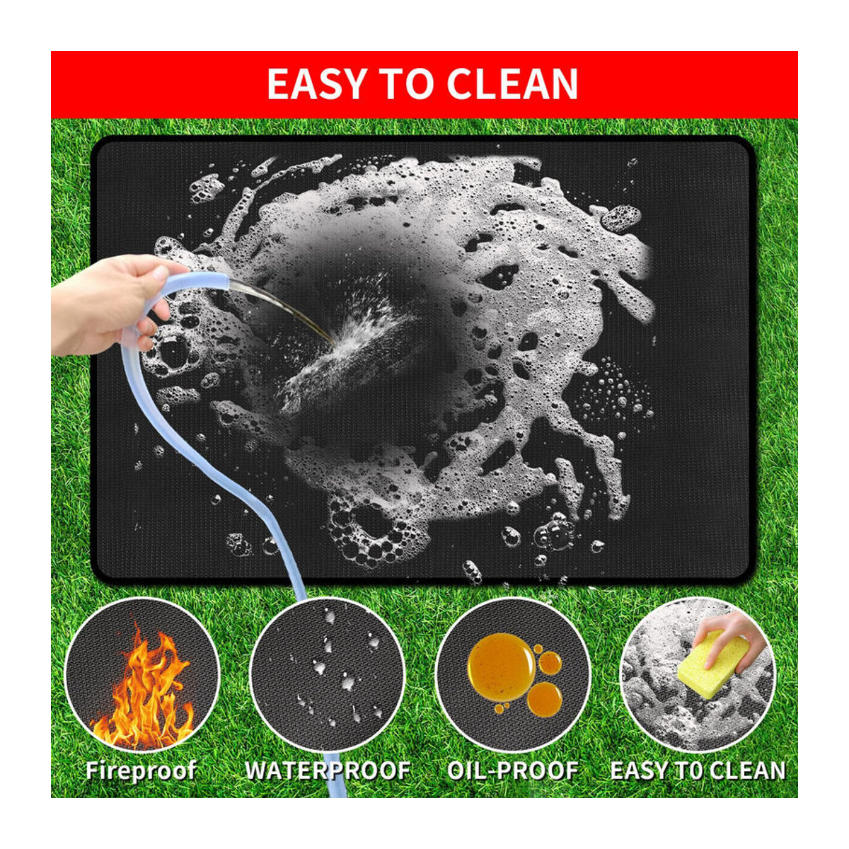 Binchi Garden Grillmatte für den Außenbereich, feuerfeste und ölresistente Schutzmatte aus Glasfaser und Silikon, Schwarz, B/T: 120 x 190 cm - Bild 2