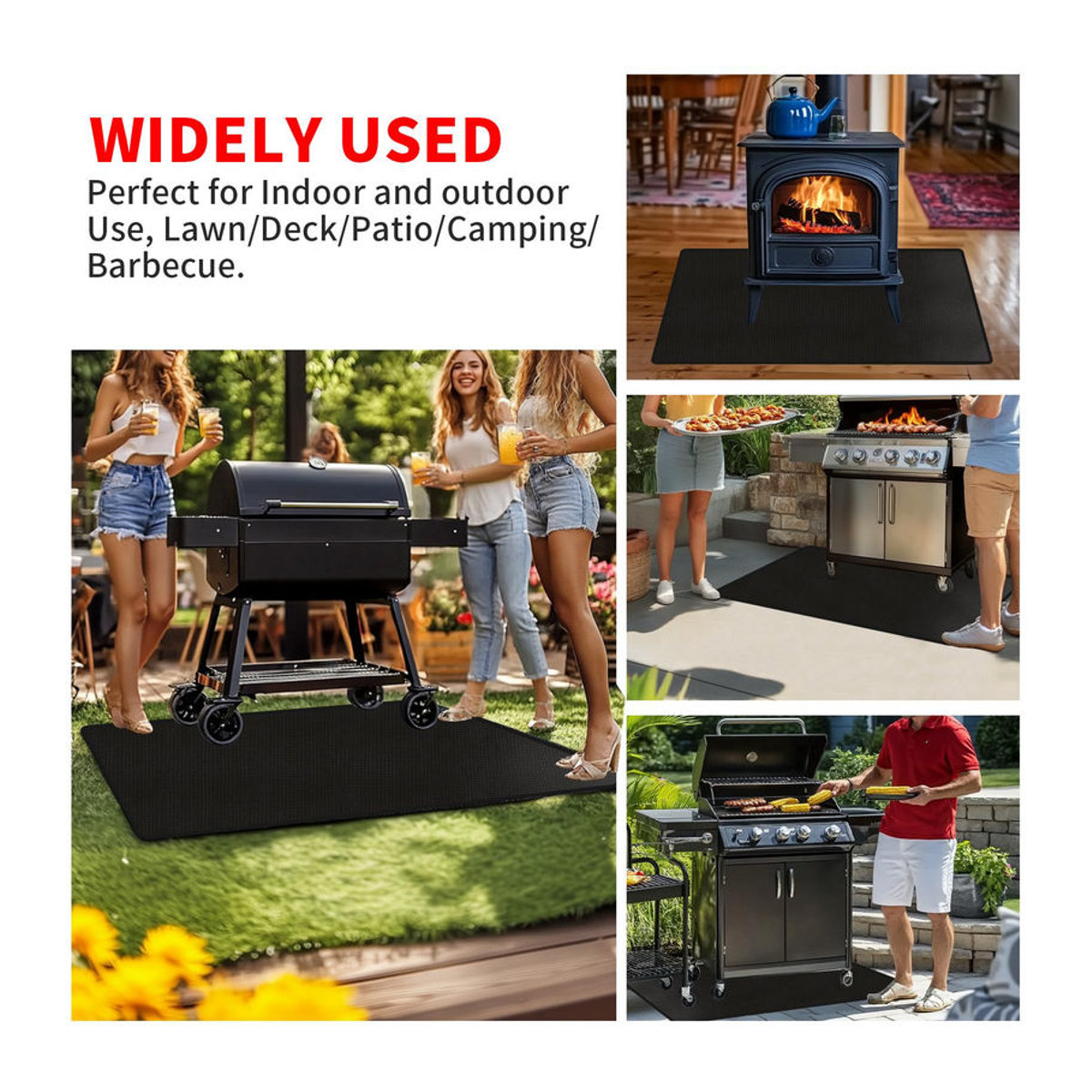 Binchi Garden Grillmatte für den Außenbereich, feuerfeste und ölresistente Schutzmatte aus Glasfaser und Silikon, Schwarz, B/T: 120 x 190 cm - Bild 4