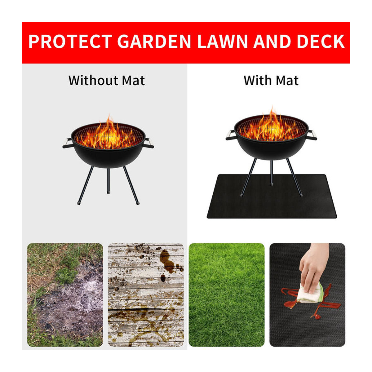 Binchi Garden Grillmatte für den Außenbereich, feuerfeste und ölresistente Schutzmatte aus Glasfaser und Silikon, Schwarz, B/T: 120 x 190 cm - Bild 5