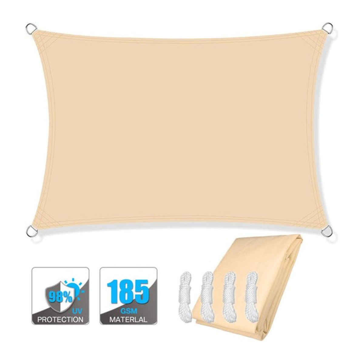 Binchi Garden Sonnensegel aus Polyester, rechteckig, wasserdicht mit UV-Schutz, Beige, B: 200 cm, H: 300 cm - Bild 1