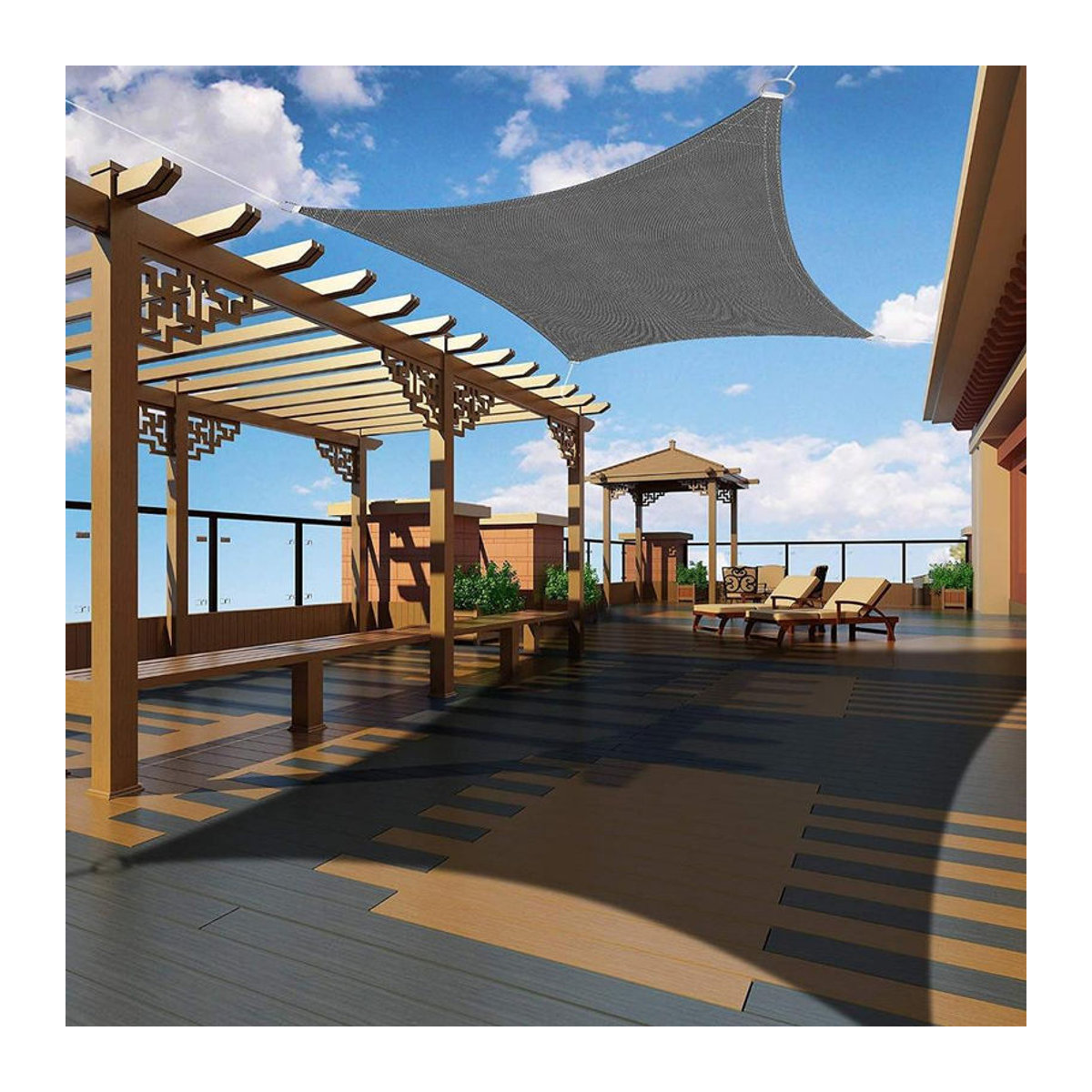 Binchi Garden Sonnensegel aus Polyester, rechteckig, wasserdicht mit UV-Schutz, Grau, B x H: 4 x 2 m - Bild 3