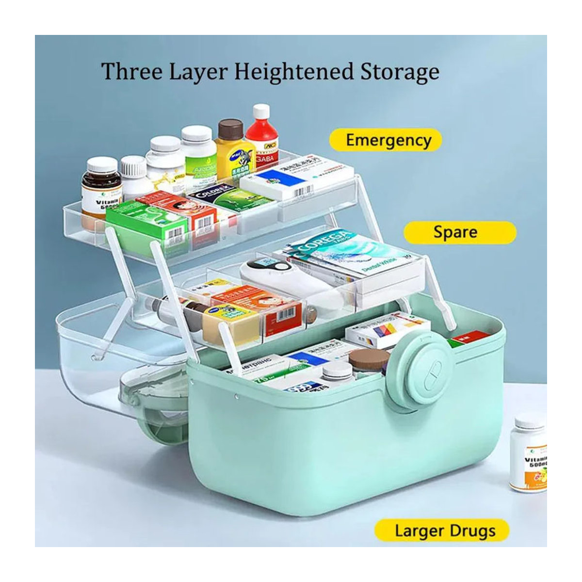 Binchi Health Electronics Medikamenten-Organizer für die Familie in Grün mit großer Kapazität und minimalistischem Design - Bild 1