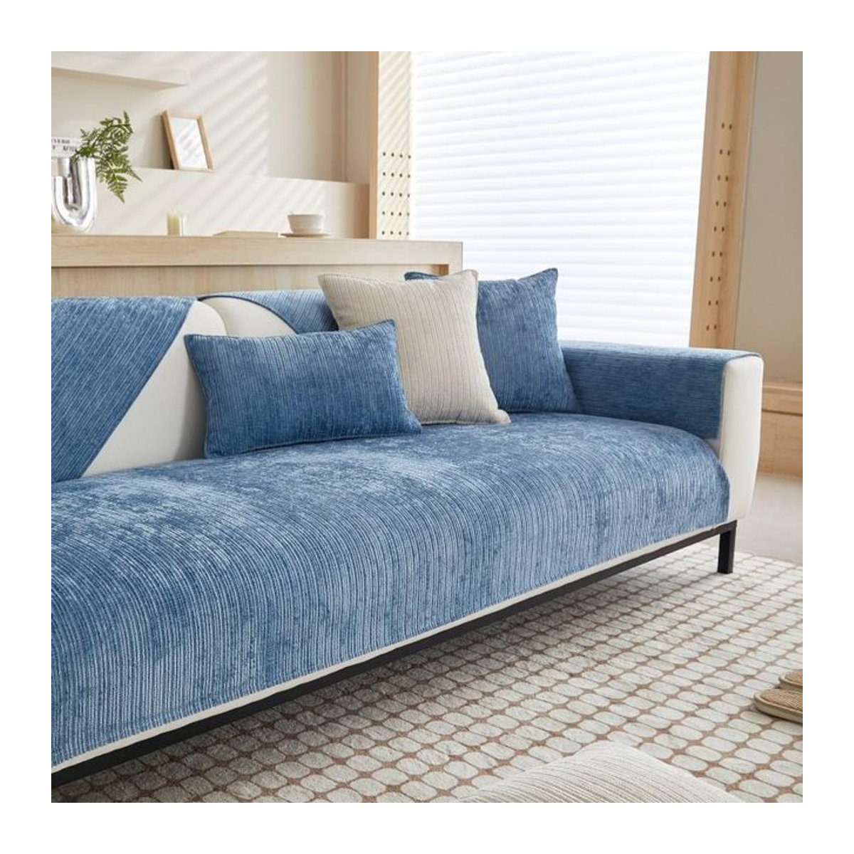 Binchi Outdoor Equipment Chenille-Sofahandtuch in Blau, dicker universeller Schnittsofabezug für moderne Möbel und L-förmige Couches, Breite: 70 cm, Höhe: 70 cm - Bild 1