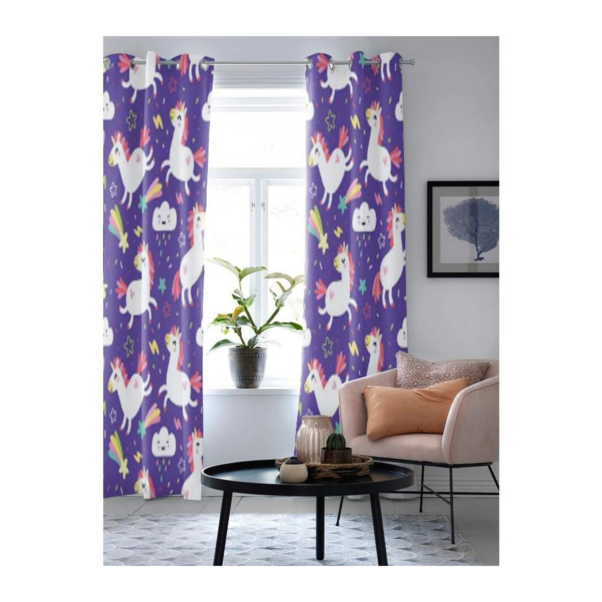 Binchi Outdoor Equipment Einhorn Fenstervorhang für Wohnzimmer und Schlafzimmer, Lila, Breite: 135 cm, Höhe: 60 cm - Bild 4