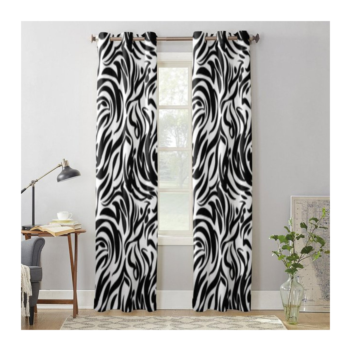 Binchi Outdoor Equipment Fenster Vorhänge mit abstraktem Zebrahaut-Design, halbtransparent, mehrfarbig, B: 135 cm, H: 92 cm - Bild 1