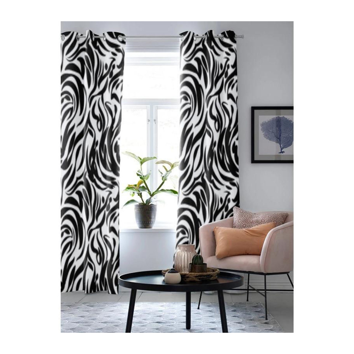 Binchi Outdoor Equipment Fenster Vorhänge mit abstraktem Zebrahaut-Design, halbtransparent, mehrfarbig, B: 135 cm, H: 92 cm - Bild 2