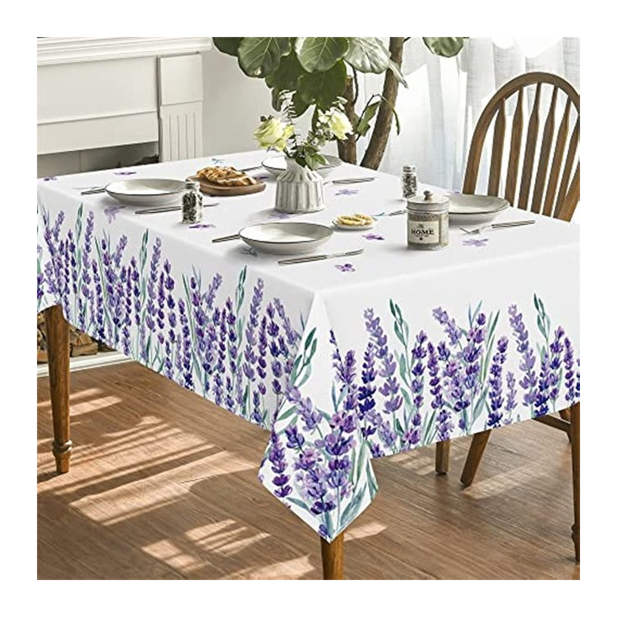 Binchi Outdoor Equipment Tischdecke mit lila Lavendel Muster in Weiß, Rechteckig, 70 x 70 cm - Bild 1