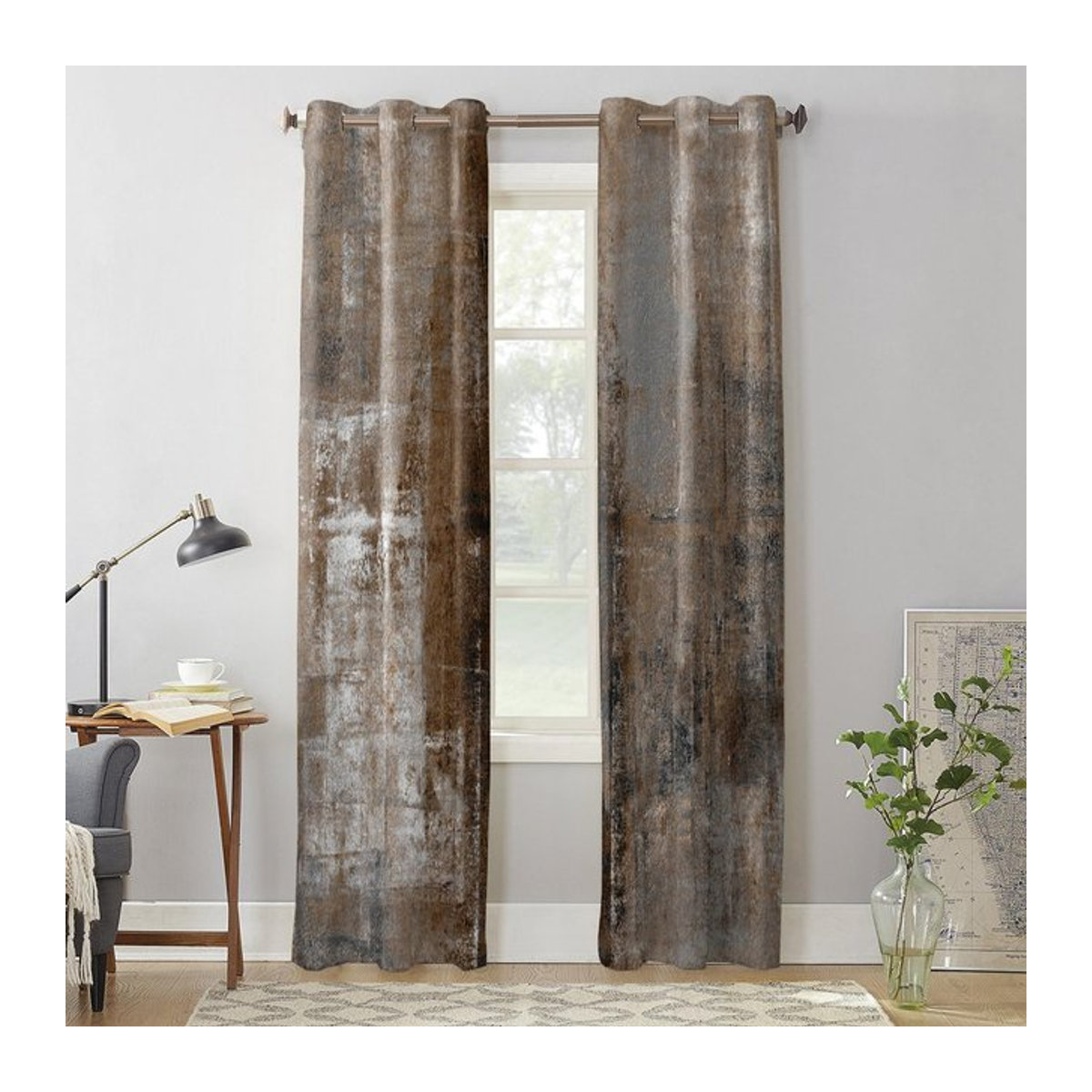 Binchi Outdoor Equipment Vorhang im Vintage Country Style mit abstraktem Ölgemälde Textur Design, Farbe Braun, B: 135 cm, H: 115 cm - Bild 1