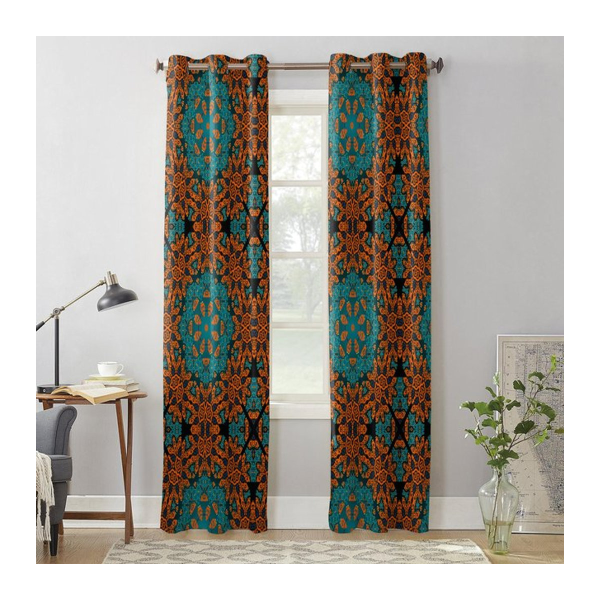 Binchi Outdoor Equipment Vorhang mit geometrischem Kreis- und Linienmuster in Mehrfarbig, semi-transparent, B: 135 cm, H: 60 cm - Bild 1