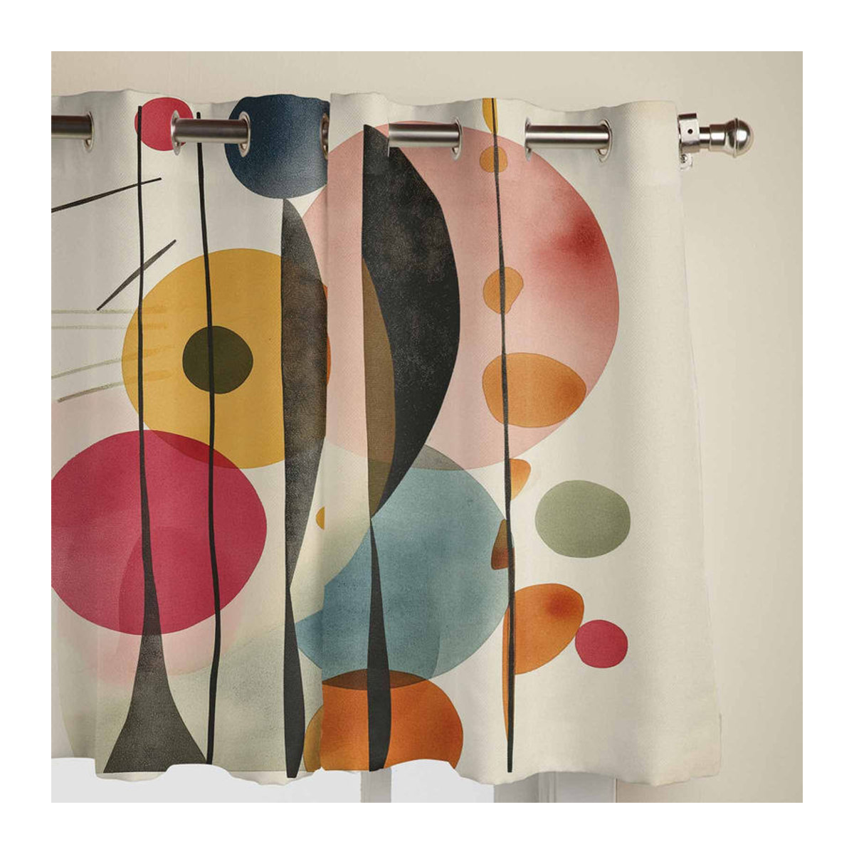 Binchi Outdoor Equipment Vorhänge mit abstraktem Vintage Geometrie Ölgemälde Design, halbtransparent, mehrfarbig, B: 70 cm, H: 100 cm, 2er Set - Bild 3