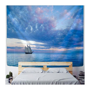 Binchi Outdoor Equipment Wandbehang mit maritimem Wolken- und Bootsmotiv in Blau, Textil-Wanddekoration Landschaft, B/H: 95 x 70 cm