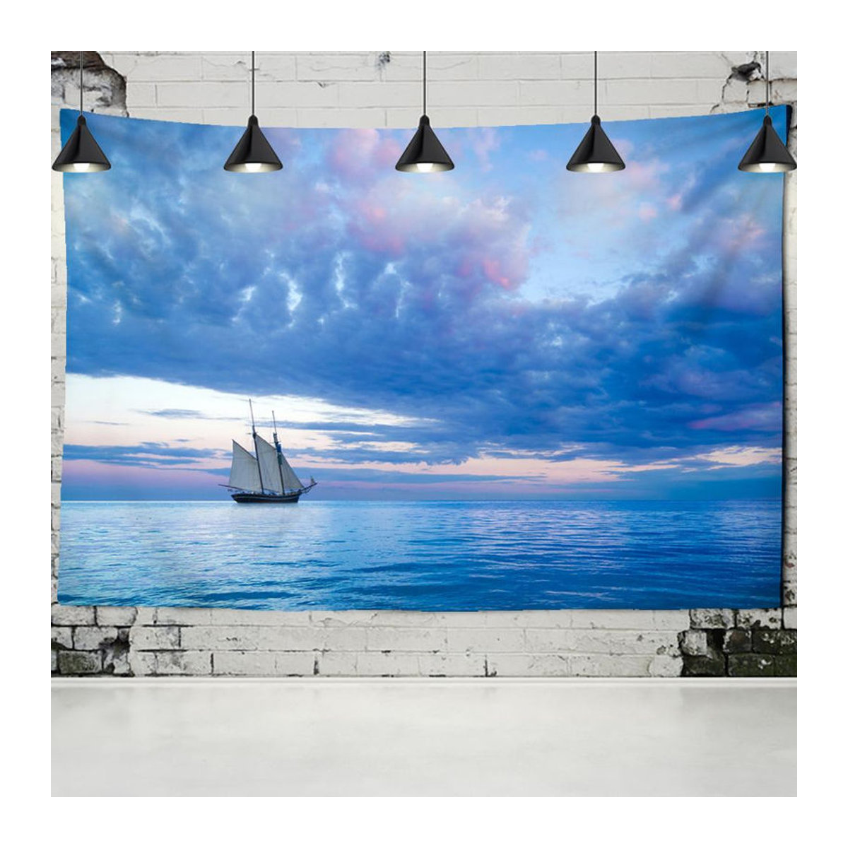 Binchi Outdoor Equipment Wandbehang mit maritimem Wolken- und Bootsmotiv in Blau, Textil-Wanddekoration Landschaft, B/H: 95 x 70 cm - Bild 2