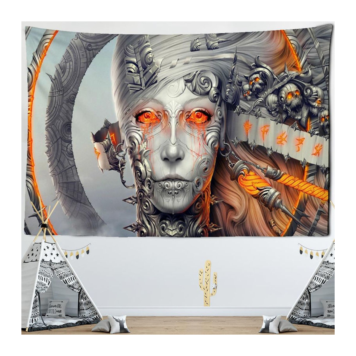 Binchi Outdoor Equipment Wandbehang mit Roboter-Tier-Motiv im Science-Fiction-Stil, mehrfarbig, Textil-Wanddekoration im Bohemian-Design, Breite: 95 cm, Höhe: 70 cm - Bild 1