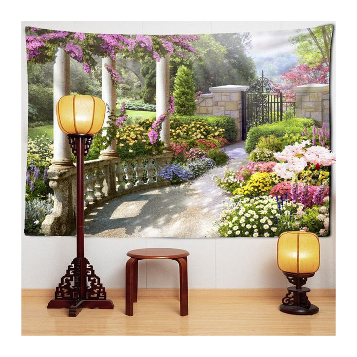 Binchi Outdoor Equipment Wandteppich im Bohemian Stil mit Landschaft und psychedelischem Engel, mehrfarbig, Textil, B/H: 95 x 70 cm - Bild 1