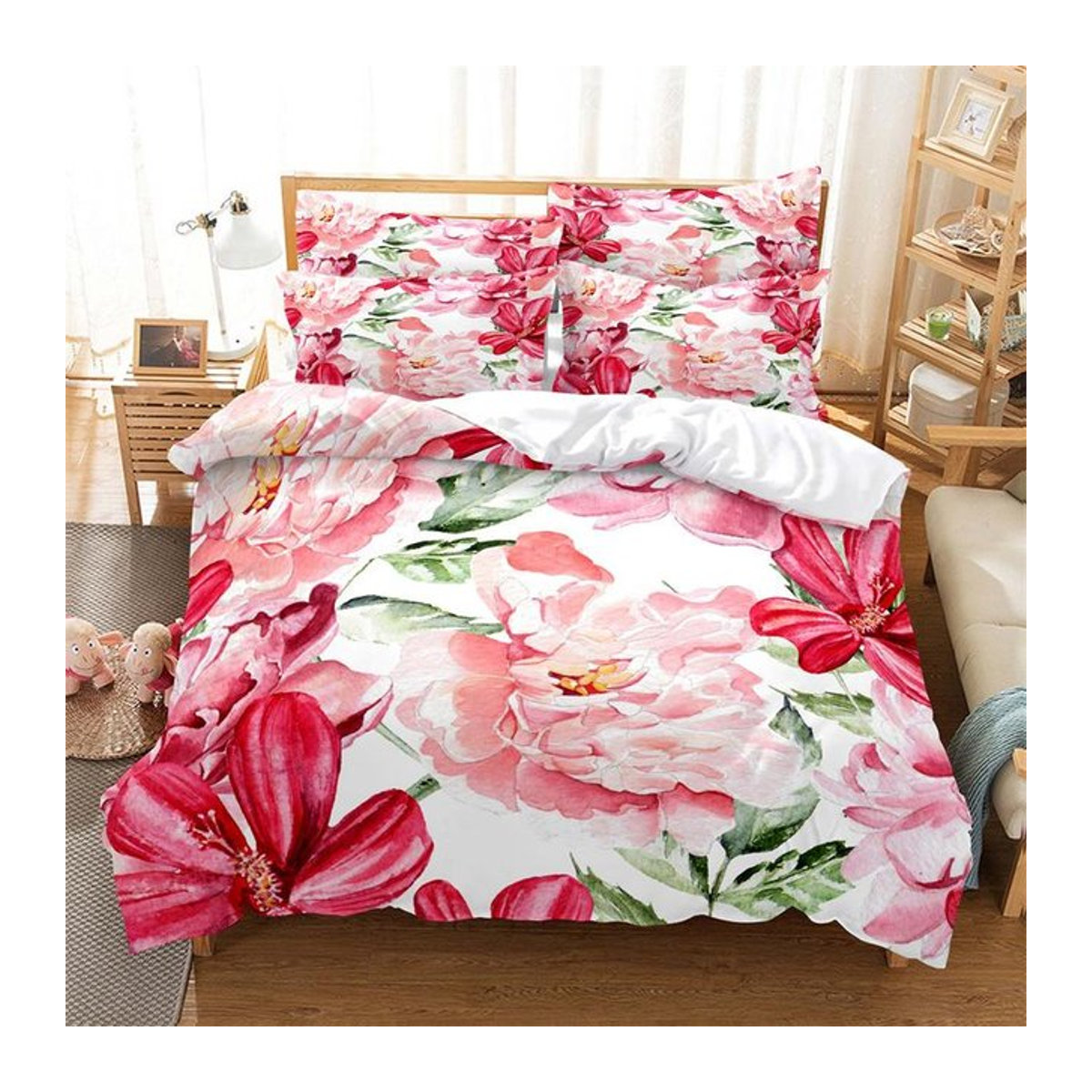 Binchi Outdoor Product Bettwäsche-Set mit 3D-Blumenmuster in Rosa und Weiß, weich und warm, B/H: 140 x 210 cm - Bild 1
