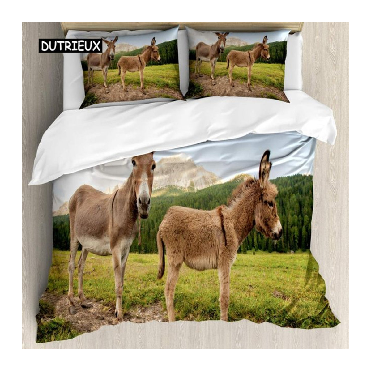 Binchi Outdoor Product Bettwäscheset mit Cartoon-Esel Motiv in Weiß, 3-teiliges Kingsize-Bettbezug-Set für Kinder und Teenager, B/H: 150 x 200 cm - Bild 1