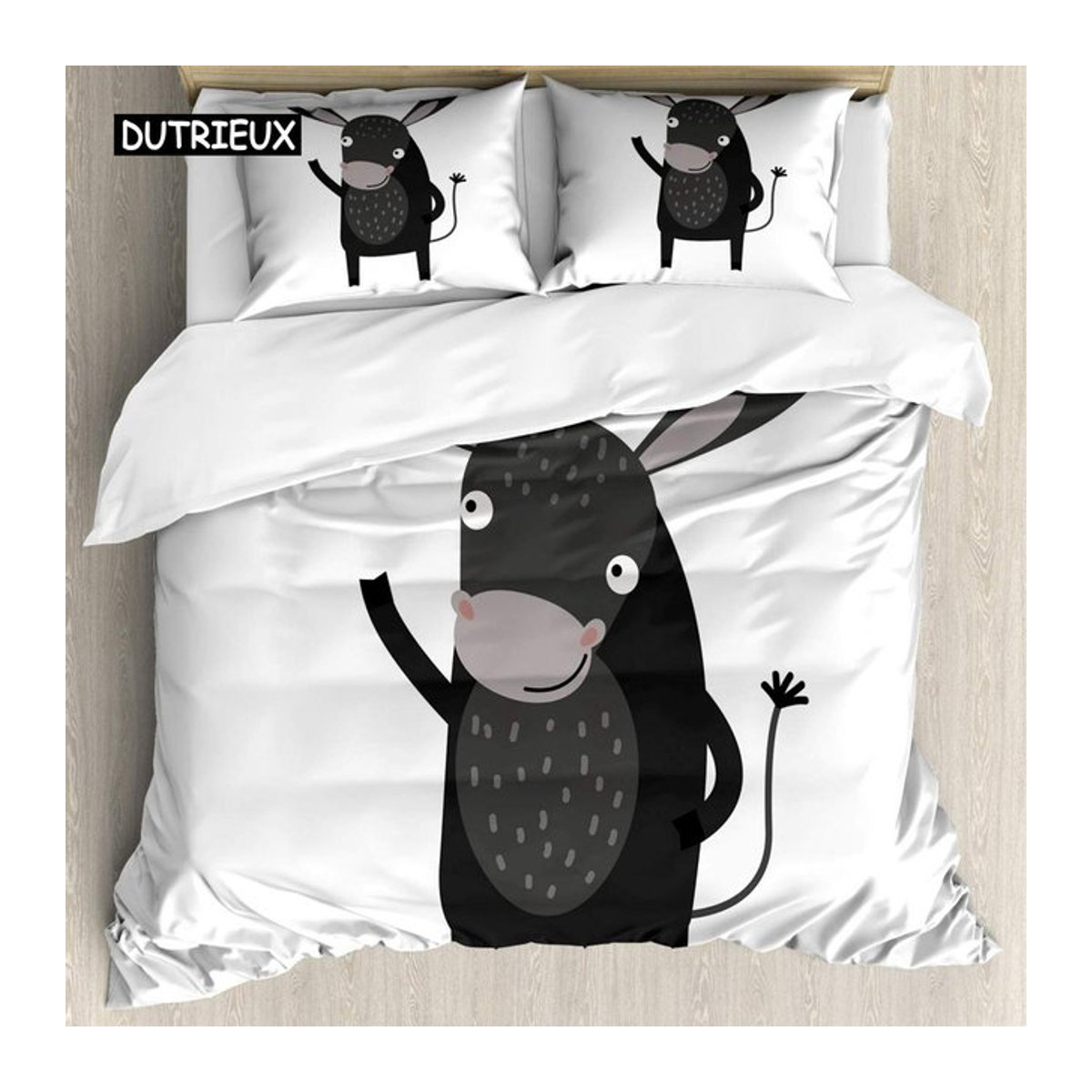 Binchi Outdoor Product Bettwäscheset mit Cartoon-Esel Motiv in Weiß, 3-teiliges Kingsize-Bettbezug-Set für Kinder und Teenager, B/H: 150 x 200 cm - Bild 1