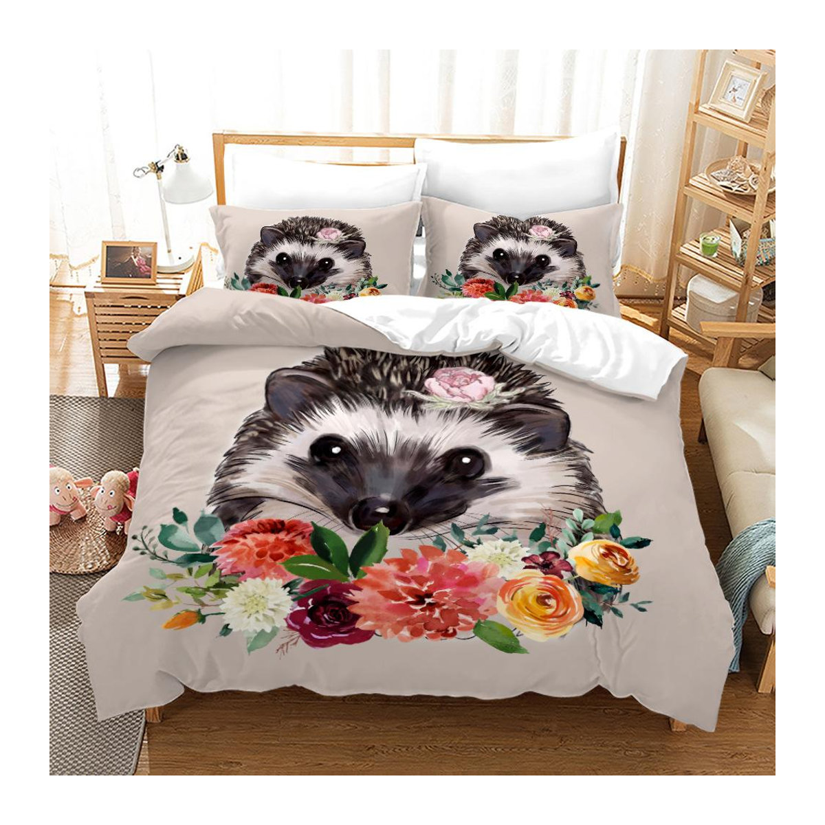 Binchi Outdoor Product Igel Bettwäsche Set mit Tier-Muster in Grün und Weiß, B/H: 135 x 200 cm - Bild 1