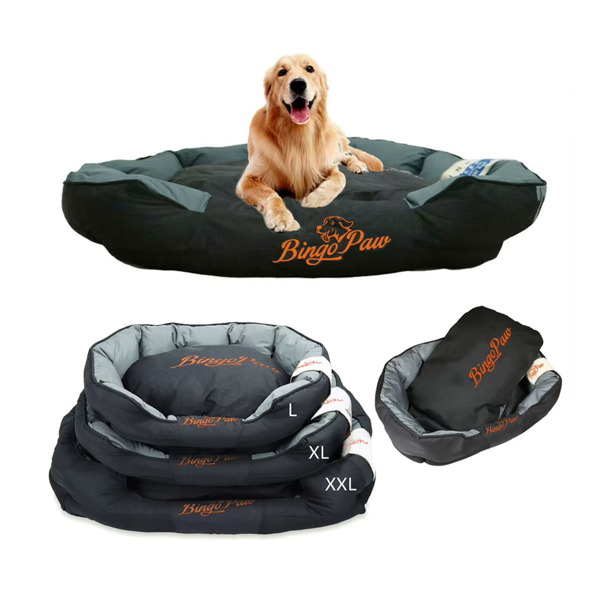 BINGOPAW Orthopädisches Hundebett XXL in Schwarz, wasserdicht und waschbar - Bild 2