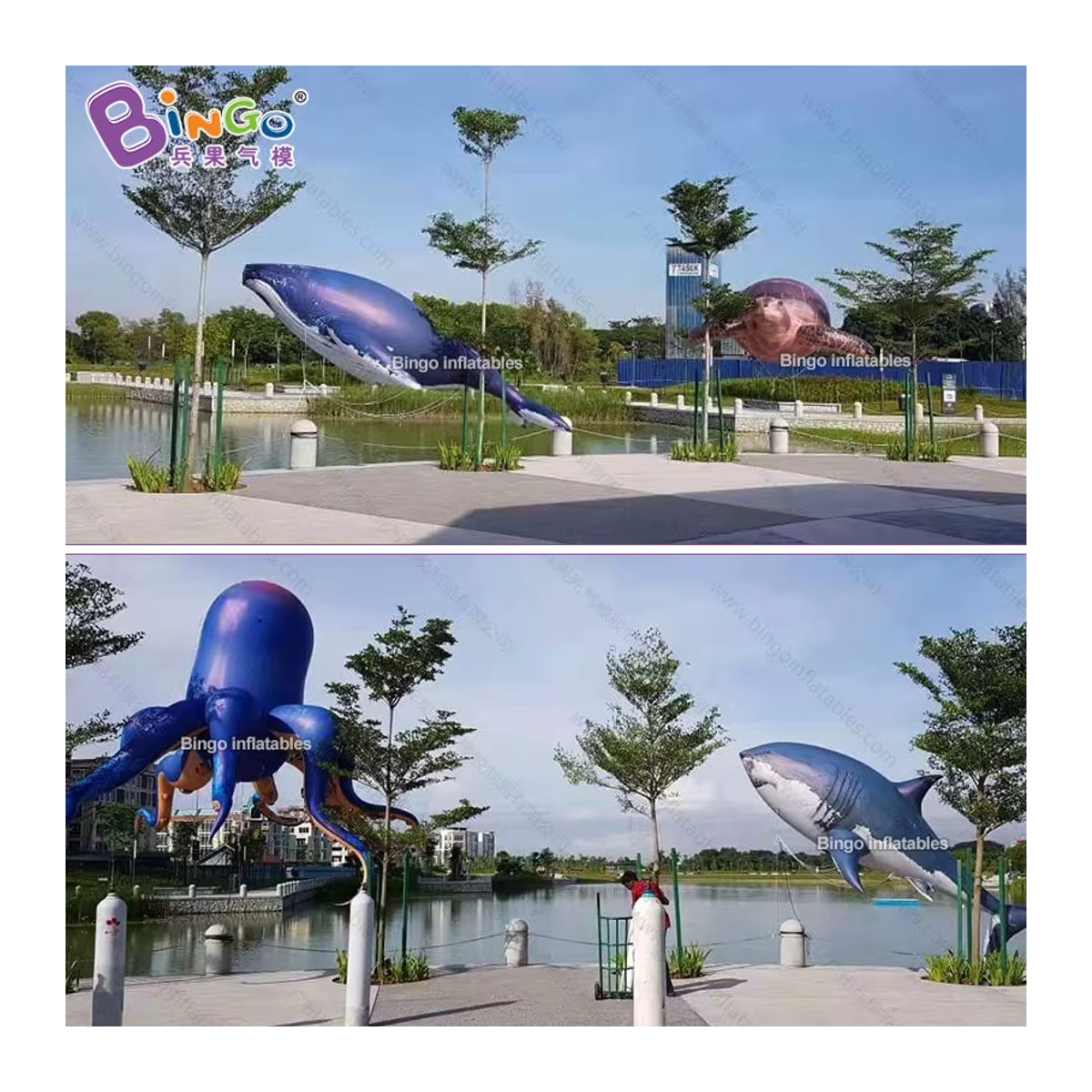 BingoQiMO Aufblasbarer Killerwal-Ballon aus PVC in Blau mit LED-Dekoration - Bild 5