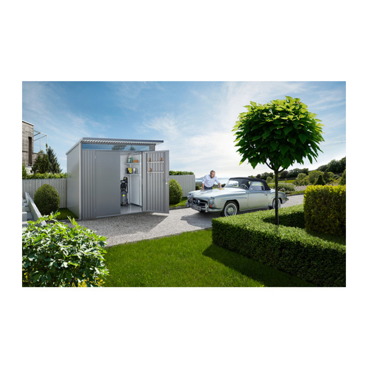BIOHORT AvantGarde Gerätehaus aus Stahl in Grau, B/H/T: 257 x 218 x 177 cm - Bild 2