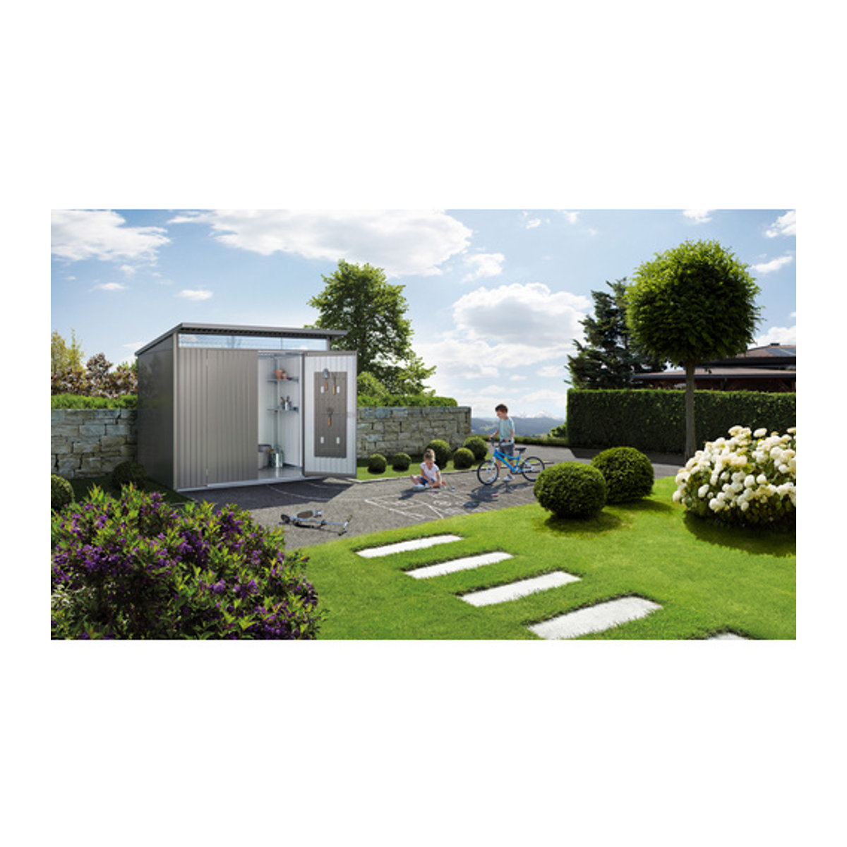 Biohort Gerätehaus AvantGarde Eco aus Stahl in quarzgrau-metallic, B/H/T: 260 x 218 x 220 cm - Bild 2