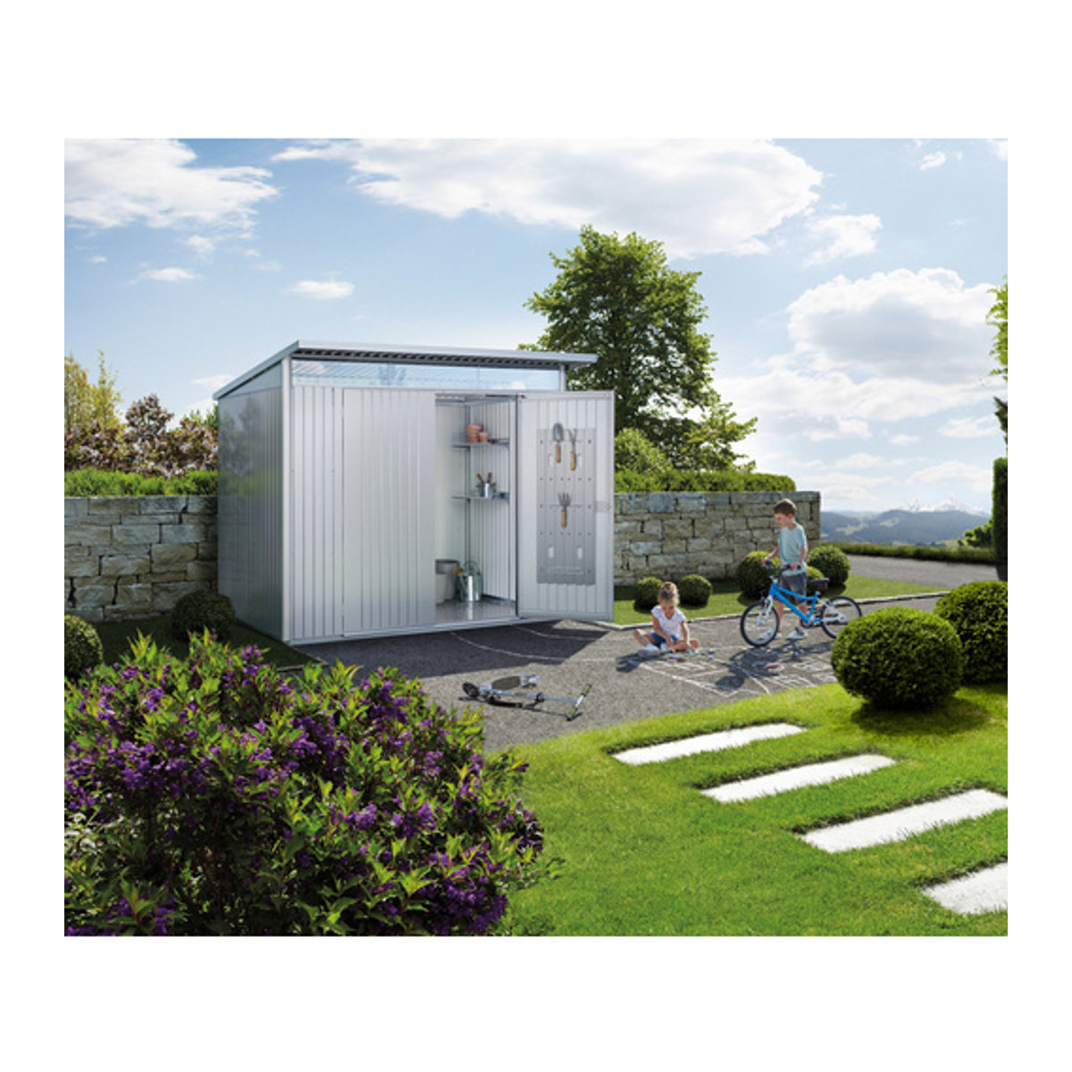 Biohort Gerätehaus AvantGarde Eco aus Stahl in Silber-Metallic und Grau, B/H/T: 260 x 218 x 220 cm - Bild 2
